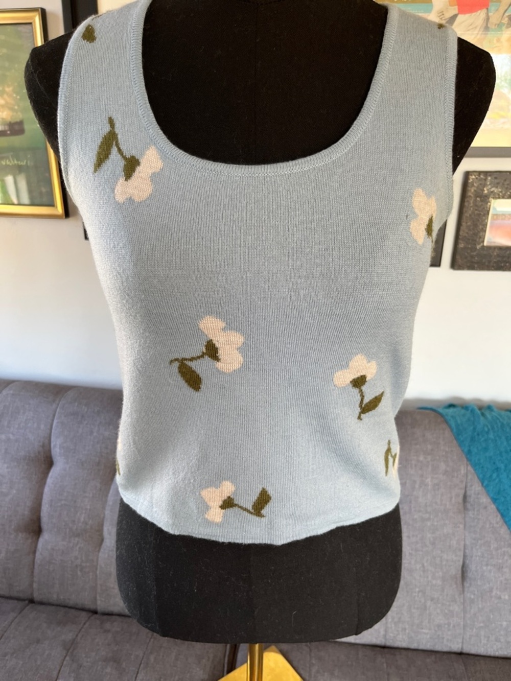 Naya Rea 100% wool Floral Knit Tank Top size M